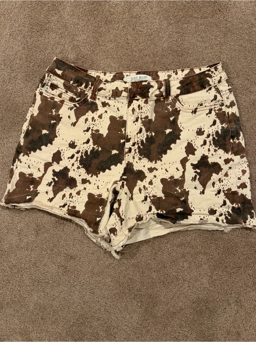 Judy Blue 2XL Cow Print High Rise Denim Shorts Western Raw Hem